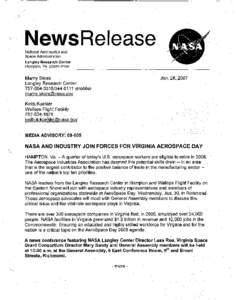 \/ NewsRelease National Aeronautics and Space Administration Langley Research Center Hampton, Va[removed]