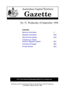 No. 37, Wednesday 16 September, 1998 Contents General Information ii