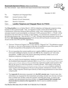 Massachusetts Department of Revenue Division of Local Services Amy A. Pitter, Commissioner Joseph J. McDermott, Interim Deputy Commissioner & Director of Municipal Affairs December 22, 2014 TO: