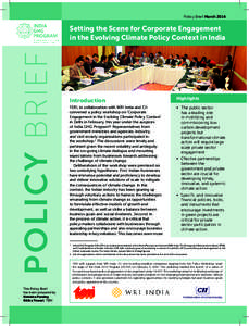 Policy Brief March 2014 Setting the Scene for Corporate Engagement in the Evolving Climate Policy Context in India POLICY BRIEF  Setting the Scene for Corporate Engagement