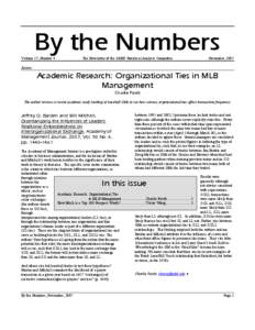 By the Numbers Volume 17, Number 4 The Newsletter of the SABR Statistical Analysis Committee  November, 2007
