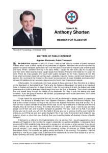 Speech By  Anthony Shorten MEMBER FOR ALGESTER  Record of Proceedings, 29 October 2013