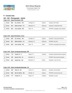 2014 Show Results Tennessee State Fair Monday, November 10, 2014 P - Creative Arts