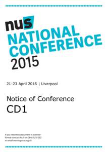21-23 April 2015 | Liverpool  Notice of Conference CD1