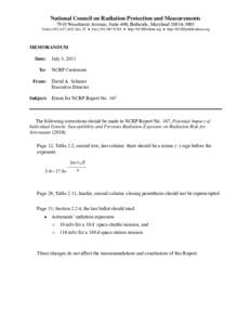 National Council on Radiation Protection and Measurements 7910 Woodmont Avenue, Suite 400, Bethesda, Maryland[removed]Voice[removed]Ext. 25 ● Fax[removed] ● http://NCRPonline.org ● http://NCRPpublic