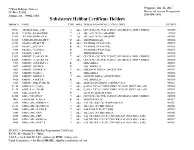 Prepared: Dec 31, 2007 Restricted Access Mangement[removed]NOAA Fisheries Service PO Box 21668