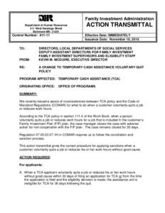 Family Investment Administration Department of Human Resources 311 West Saratoga Street Baltimore MD[removed]Control Number: #11-11