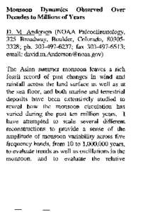 Monsoon Dynamics Observed Decades to Millions of Years Over  D. M. Anderson (NOAA Paleoclimatology,