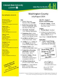 Washington County  http://goldenplains.colostate.edu July/August 2014 Kit Carson County