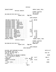 OFFICIAL SUMMARY REPORT                                    Shelby County, Ohio                                 OFFICIAL RESULTS           