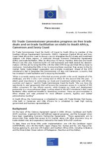 EUROPEAN COMMISSION  PRESS RELEASE Brussels, 11 November[removed]EU Trade Commissioner promotes progress on free trade