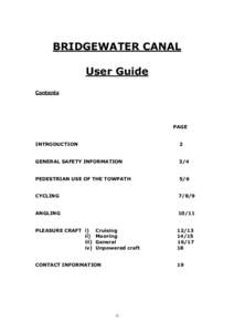 BRIDGEWATER CANAL User Guide Contents PAGE