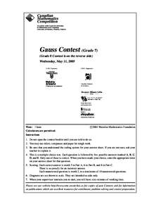 Canadian Mathematics Competition An activity of the Centre for Education in Mathematics and Computing, University of Waterloo, Waterloo, Ontario