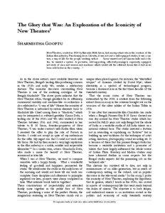 The Glory that Was: An Exploration of the Iconicity of New Theatres1 SHARMISTHA GOOPTU