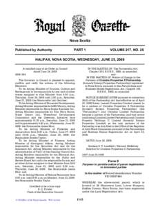 Nova Scotia Published by Authority PART 1  VOLUME 217, NO. 26