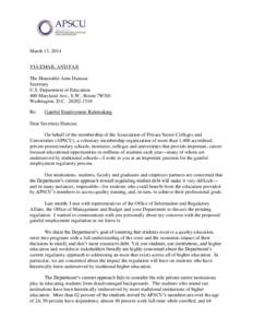 March 13, 2014 VIA EMAIL AND FAX The Honorable Arne Duncan Secretary U.S. Department of Education 400 Maryland Ave., S.W., Room 7W301