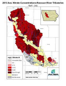 2013 Ave. Nitrate Concentrations-Raccoon River Tributaries April - July Clay  Palo Alto