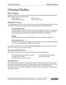 Criminal Studies  IMJR Info Sheet Criminal Studies Recent Majors