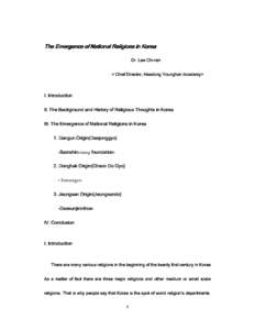 The Emergence of National Religions in Korea  Dr. Lee Chi-ran