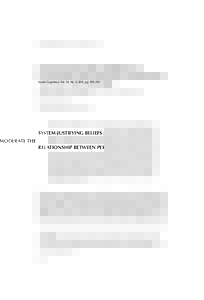 Social Cognition, Vol. 29, No. 3, 2011, pp. 303–321  SYSTEM-JUSTIFYING BELIEFS MODERATE THE RELATIONSHIP BETWEEN PERCEIVED DISCRIMINATION AND RESTING BLOOD PRESSURE Dina Eliezer, Sarah S. M. Townsend, Pamela J. Sawyer,