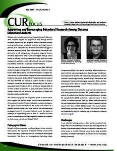FALL 2007 • Vol. 28, Number 1  CUR Focus Scott C. Bates, Melanie Domenech Rodríguez, and Michael J. Drysdale, Department of Psychology, Utah State University