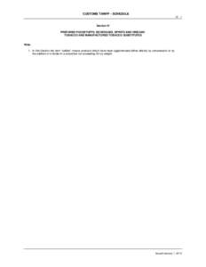 CUSTOMS TARIFF - SCHEDULE IV - 1 Section IV PREPARED FOODSTUFFS; BEVERAGES, SPIRITS AND VINEGAR; TOBACCO AND MANUFACTURED TOBACCO SUBSTITUTES