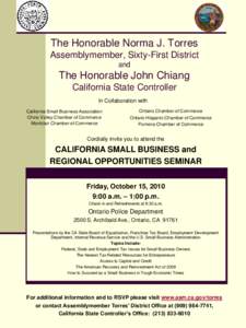 October 15, 2010, California Small Business and Regional Opportunities Seminar - Ontario