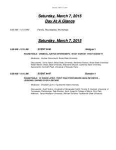 Saturday, March 7, 2015  Saturday, March 7, 2015 Day At A Glance 8:00 AM – 12:15 PM