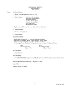 TOWN BOARD MEETING Town of Westfield April 1st, 2015 7:30pm  Town Board Meeting