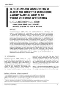 SESOC Journal  IN-FIELD SIMULATED SEISMIC TESTING OF AS-BUILT AND RETROFITTED UNREINFORCED MASONRY PARTITION WALLS OF THE WILLIAM WEIR HOUSE IN WELLINGTON