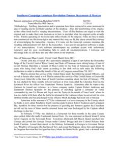 Southern Campaign American Revolution Pension Statements & Rosters Pension application of Thomas Hamilton S30470 fn15SC Transcribed by Will Graves[removed]Methodology: Spelling, punctuation and/or grammar have been cor