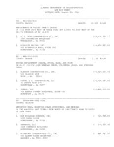 ALABAMA DEPARTMENT OF TRANSPORTATION LOW BID SHEET LETTING DATE: August 29, 2014 -------------------------------------------------------------------------------001 . IM-I022(302) COUNTY: MARION LENGTH: