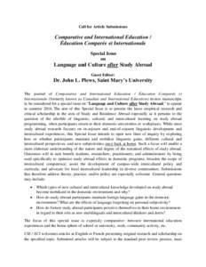 Call for Article Submissions  Comparative and International Education / Éducation Comparée et Internationale Special Issue on