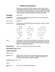 SORBITAN TRISTEARATE Prepared at the 39th JECFA (1992), published in FNP 52 Add[removed]superseding specifications prepared at the 17th JECFA, published in FNP 4