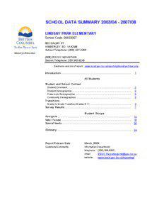 SCHOOL DATA SUMMARY[removed]08 LINDSAY PARK ELEMENTARY School Code: [removed]