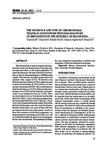 The incidence and type of chromosomal translocations from prenatal diagnosis of 3800 patients in Republic of Macedonia