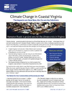 Climate Change in Coastal Virginia  Hampton Roads is ground zero for the climate crisis in Virginia 