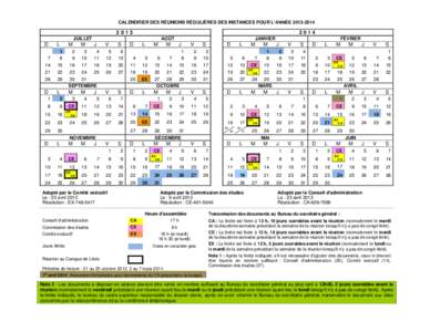 CALENDRIER DES RÉUNIONS RÉGULIÈRES DES INSTANCES POUR L’ANNÉE[removed]2014