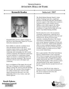 NORTH DAKOTA  AVIATION HALL OF FAME Kenneth Koehn  Inducted: 2007