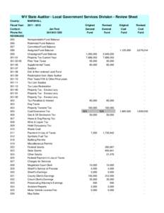 WV State Auditor - Local Government Services Division - Review Sheet County: MARSHALL  Fiscal Year: