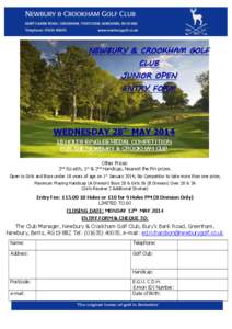 NEWBURY & CROOKHAM GOLF CLUB JUNIOR OPEN ENTRY FORM  WEDNESDAY 28th MAY 2014