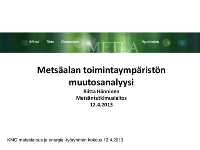 Metsäalan toimintaympäristön muutosanalyysi Riitta Hänninen Metsäntutkimuslaitos