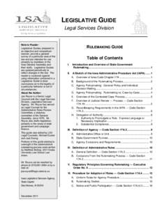 LEGISLATIVE GUIDE Legal Services Division Note to Reader: Legislative Guides, prepared in an objective and nonpartisan