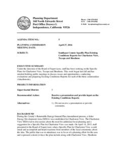 Planning Department 168 North Edwards Street Post Office Drawer L Independence, CaliforniaPhone: (