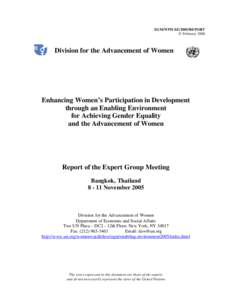 EGM/WPD-EE/2005/REPORT 13 February 2006 Division for the Advancement of Women  Enhancing Women’s Participation in Development