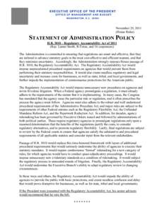 Statement of Administration Policy on H.R. 3010 – Regulatory Accountability Act of 2011