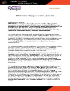 Press release  TRANSLOG Connect Congress – Best of Logistics 2013