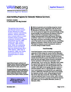 Applied Research  Asset Building Programs for Domestic Violence Survivors Cynthia K. Sanders In consultation with Meg Schnabel