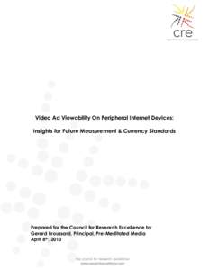 Video Ad Viewability On Peripheral Internet Devices: Insights for Future Measurement & Currency Standards Prepared for the Council for Research Excellence by Gerard Broussard, Principal, Pre-Meditated Media April 8th, 20