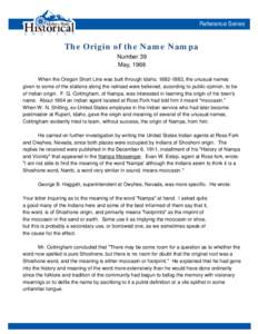 Reference Series  The Origin of the Name Nampa